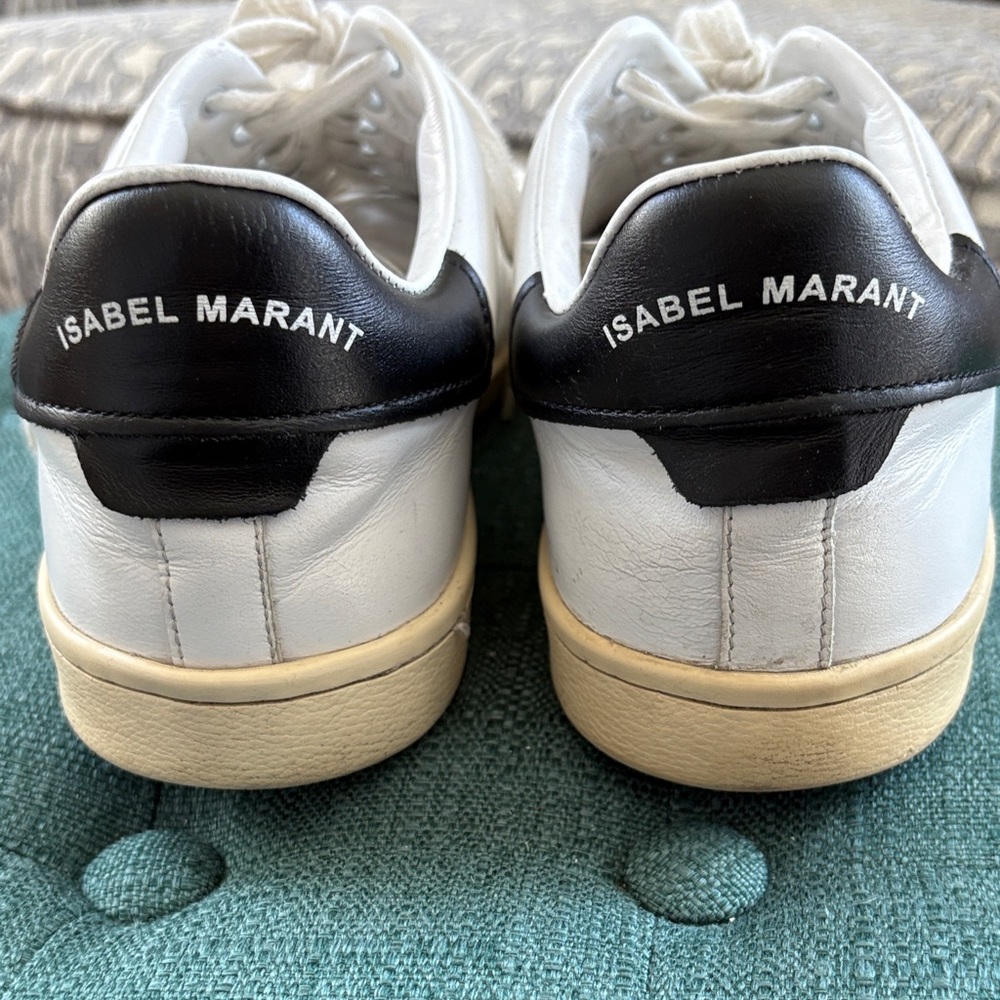 Isabel Marant White and Black Leather Sneakers - Picture 2 of 7